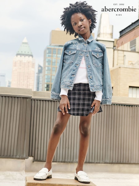 Abercrombie & Fitch Blue Varsity Oversized Denim Bomber Jacket (E89042) | £21