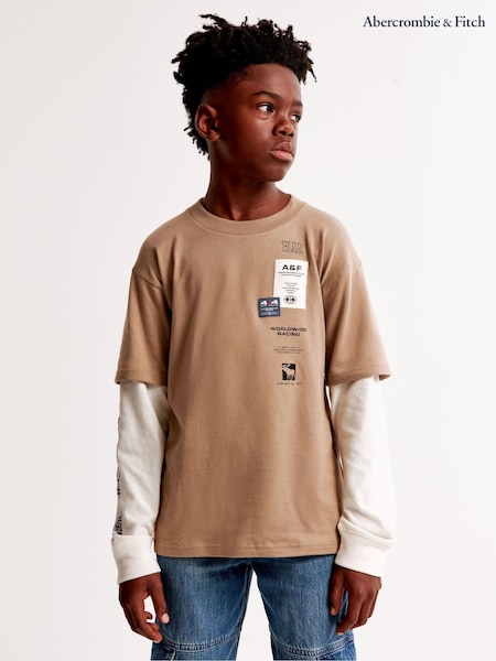 Abercrombie & Fitch Natural Graphic Logo 2 Layer T-Shirt (E89124) | £20 - £22