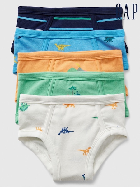 Gap Blue Dinosaur Print 5 Pack Cotton Stretch Briefs (2-5yrs) (E89299) | £20