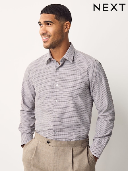 Burgundy Red Regular Fit Long Sleeve Single Cuff Textured Shirt (E89420) | £38