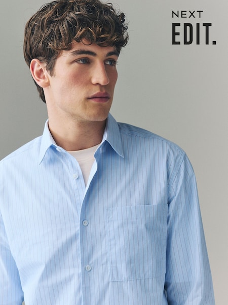 Light Blue Stripe 100% Cotton Relaxed Fit Long Sleeve Shirt (E89423) | £38
