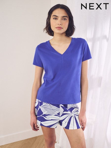 Cobalt Blue Leaf Short Set Pyjamas (E89449) | £14