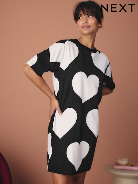 Black/White Heart 100% Cotton Nightie (E89482) | £16