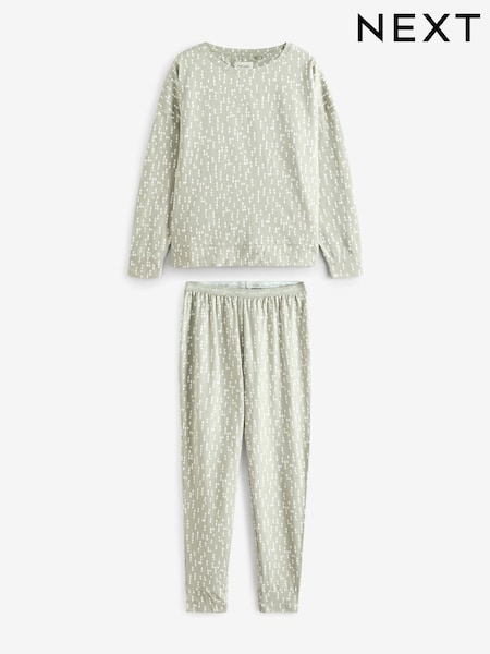 Sage Green Spot 100% Cotton Long Sleeve Pyjamas (E89504) | £20