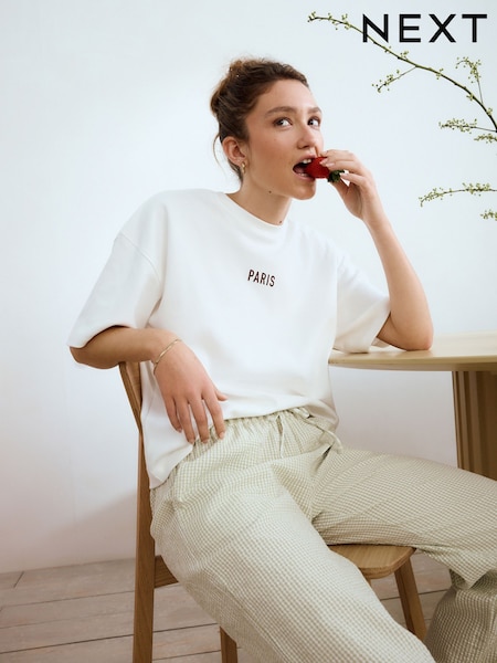 Sage Green 100% Cotton Textured Short Sleeve Pyjamas (E89510) | £28