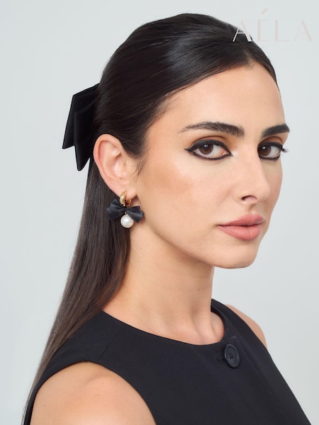 Aela Bow Drop Black Earrings (E89572) | £12.50