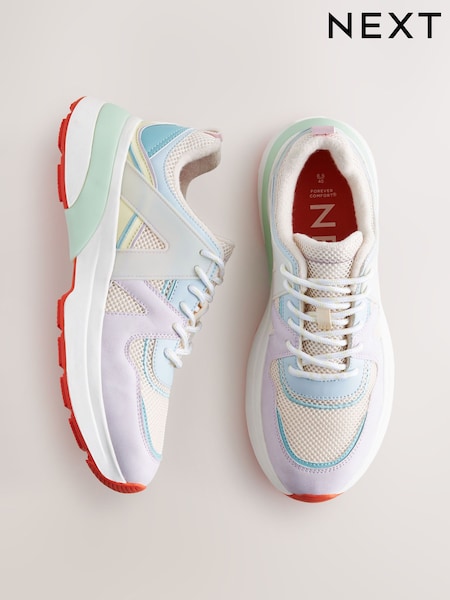 Multi Pastel Forever Comfort® Chunky Sole Mesh Detail Lace-Up Trainers (E89603) | £49