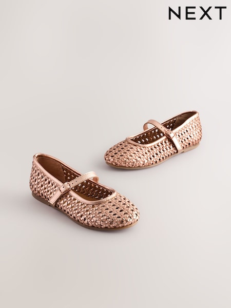 Rose Gold Leather Woven Mary Jane Shoes (E89608) | £28 - £35