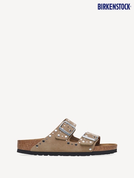 Birkenstock Taupe Brown Arizona Rivet Suede Sandals (E89628) | £135