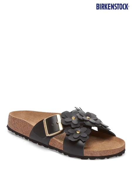 Birkenstock Black Siena Flowers Smooth Leather Sandals (E89652) | £125