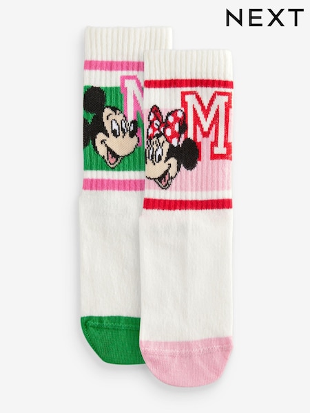 White/Pink 2 Pack Cotton Rich Mickey Ankle Socks (E89689) | £5 - £7