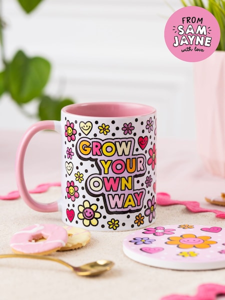 Sam Jayne Designs Pink Grow your Own Way Mug and Coaster Giftset (E89757) | £20