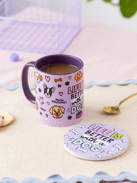 Sam Jayne Designs Purple Life is better with a Dog Mug and Coaster Giftset (E89767) | £20