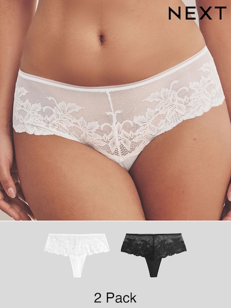Black/White High Waisted Thong Lace Knickers 2 Pack (E89880) | £18