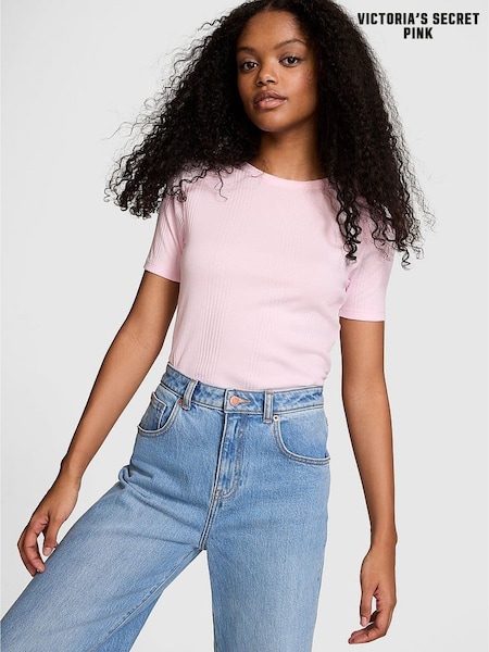 Victoria's Secret PINK Pink Tulip Ribbed Short Sleeve T-Shirt (E89926) | £25