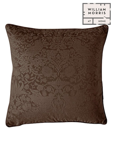 William Morris At Home Chocolate Strawberry Thief Embossed Cushion (E89975) | £45