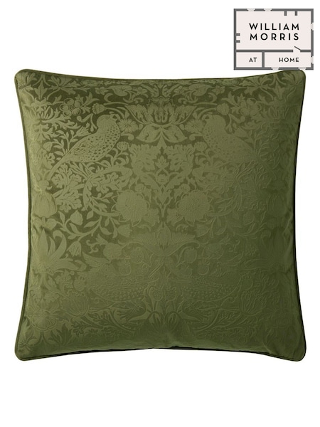 William Morris At Home Olive Strawberry Thief Embossed Cushion (E89991) | £45