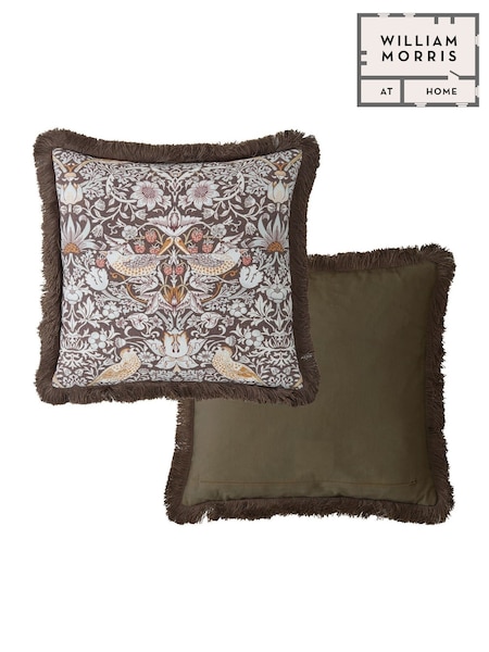 William Morris At Home Chocolate Strawberry Thief Cushion (E89996) | £55