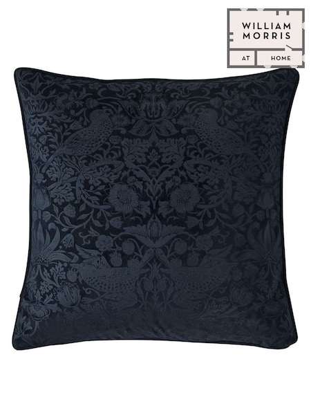 William Morris At Home Prussian Blue Strawberry Thief Embossed Cushion (E90007) | £45