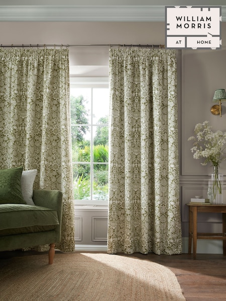 William Morris At Home Dark Olive Sunflower Blackout Headertape Pencil Pleat Curtains (E90010) | £80 - £195