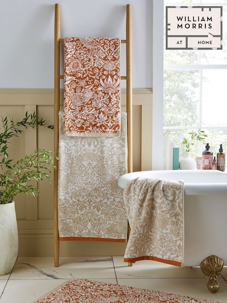 William Morris At Home Linen Rust Strawberry Thief Towel (E90013) | £15