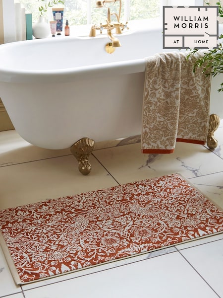 William Morris At Home Linen Rust Strawberry Thief Bath Mat (E90018) | £24