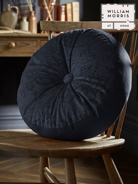 William Morris At Home Prussian Blue Strawberry Thief Embossed Circular Cushion (E90027) | £30