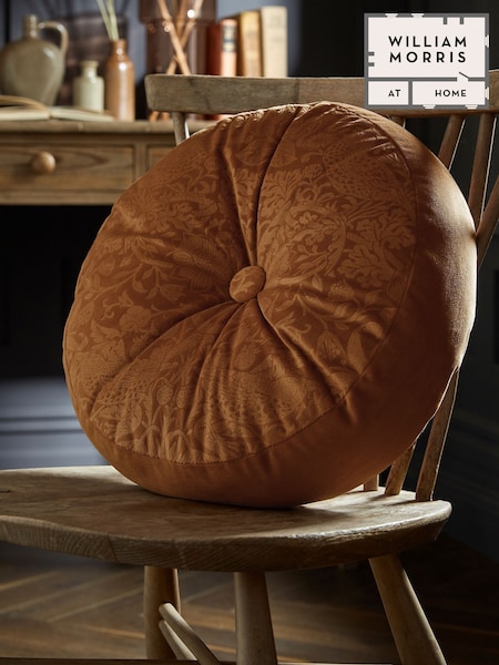 William Morris At Home Saffron Strawberry Thief Embossed Circular Cushion (E90032) | £30