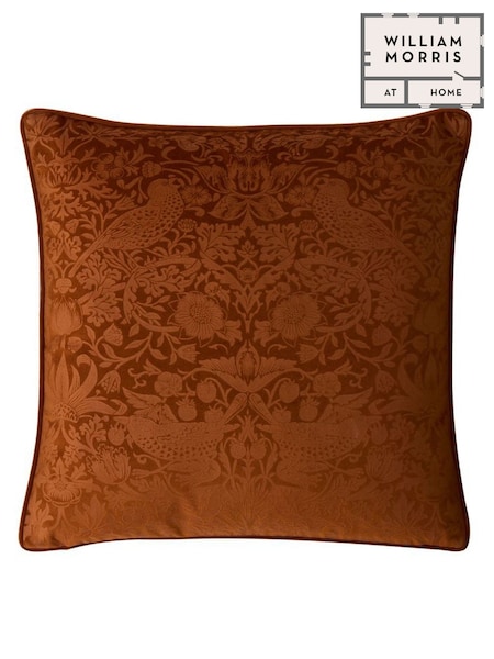 William Morris At Home Saffron Strawberry Thief Embossed Cushion (E90035) | £45