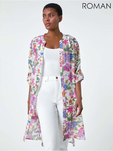 Roman Pink Floral Print Longline Shirt (E90067) | £38
