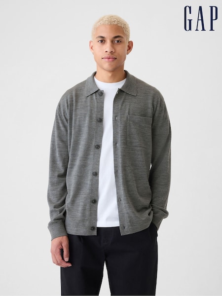 Gap Grey Merino Wool Long Sleeve Button Shirt (E90172) | £60