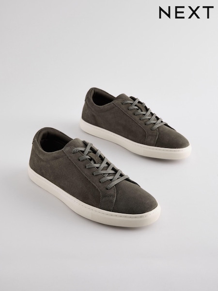 Khaki Green Leather Trainers (E90199) | £52