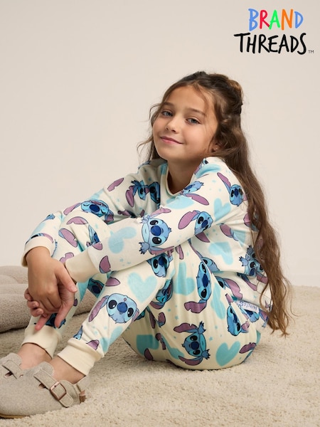 Brand Threads Blue Girls Disney Stitch Divine Fleece Pyjamas Set (E90252) | £20
