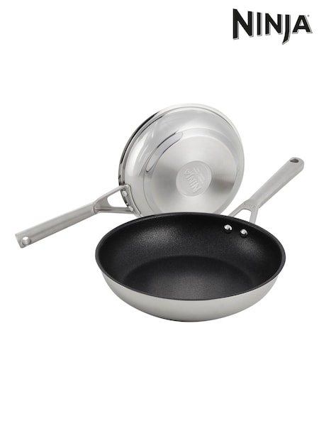 Ninja Silver ZEROSTICK Stainless Steel 2-Piece Frying Pan Set (E90461) | £70