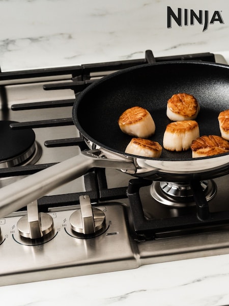 Ninja Silver ZEROSTICK Stainless Steel 30cm Frying Pan (E90462) | £60