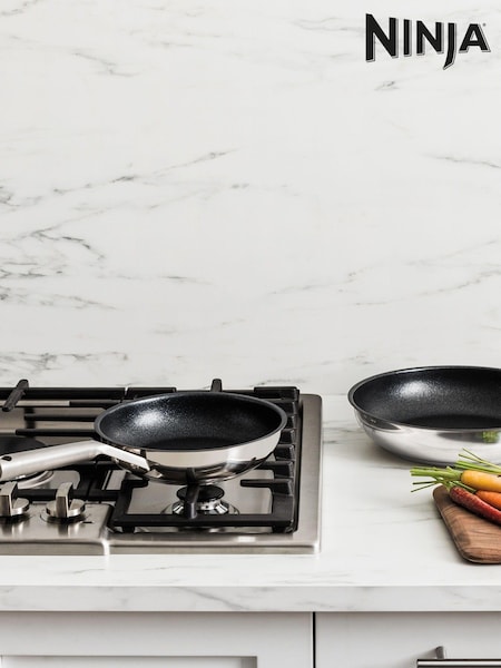 Ninja Silver ZEROSTICK Stainless Steel 2-Piece Frying Pan Set (E90465) | £80