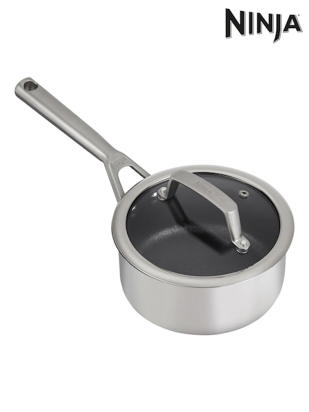 Ninja Silver ZEROSTICK Stainless Steel 16cm Saucepan with Lid (E90483) | £55