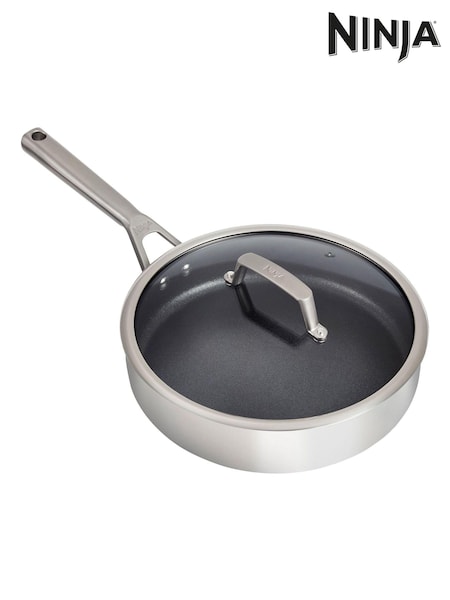 Ninja Silver ZEROSTICK Stainless Steel 26cm Sauté Pan with Lid (E90486) | £70