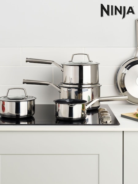 Ninja Silver ZEROSTICK Stainless Steel 5-Piece Pan Set (E90488) | £220