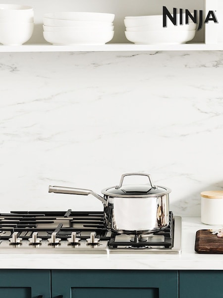 Ninja Silver ZEROSTICK Stainless Steel 18cm Saucepan with Lid (E90489) | £60