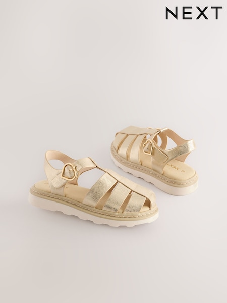 Gold Metallic Standard Fit (F) Chunky Fisherman Sandals (E90528) | £24 - £31