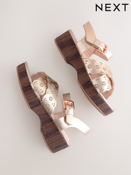 Rosegold Leather Cork Wedge Sandals (E90532) | £26 - £33