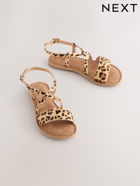 Animal Print Leather Strappy Buckle Fastening Sandals (E90535) | £20 - £27