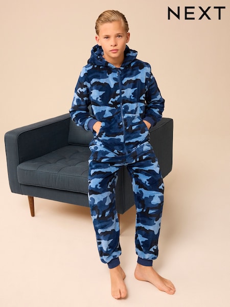 Blue All-In-One Fleece Pyjamas (3-16yrs) (E90756) | £24 - £36