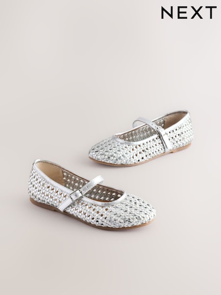 White Leather Woven Mary Jane Shoes (E91246) | £28 - £35