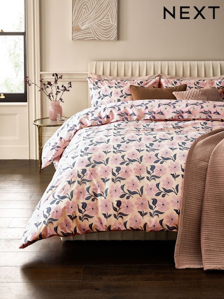 Pink 100% Cotton Reversible Printed Duvet Cover and Pillowcase Set (E91249) | £20 - £50
