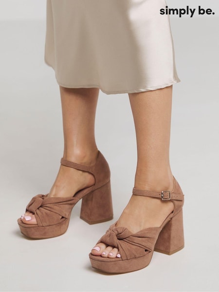 Simply Be Brown Wide Fit Knot Detail Platform Sandals (E91288) | £35