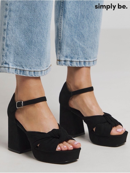 Simply Be Black Extra Wide Fit Knot Detail Platform Sandals (E91297) | £35