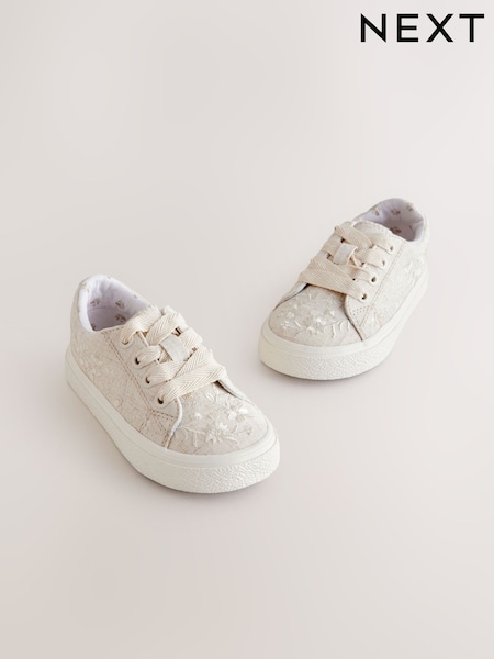Neutral Embroidered Lace-Up Trainers (E91374) | £22 - £24