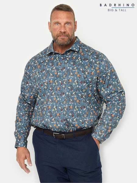 BadRhino Big & Tall Blue Formal Flower Print Long Sleeve Shirt (E91378) | £39